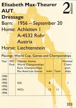 1995 Collect-A-Card Equestrian #203 Elisabeth Max-Theurer / Liechtenstein Back